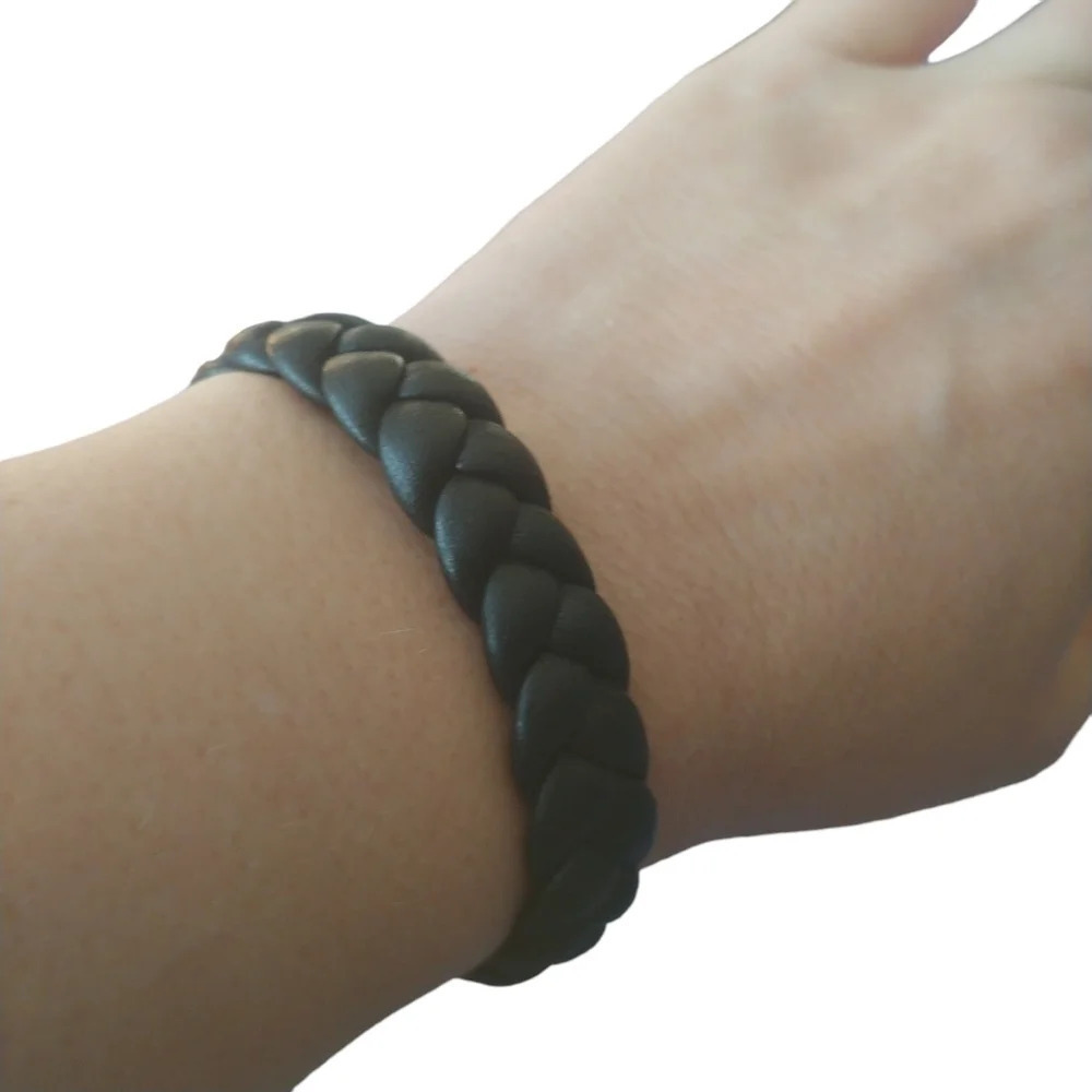 Faux Leather  Braided Bracelet Cuff, Black